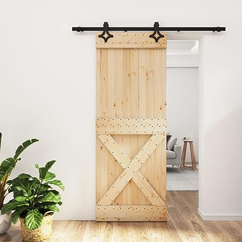 Porta scorrevole massiccia, set completo con porta, porta scorrevole con ferramenta, 80 x 210 cm, in legno massello di pino per sistema di porte scorrevoli