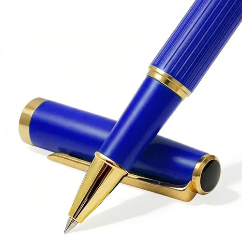 Luxury Rollerball Pen Smooth Writing Ball Point Pen, Premium Journal Pens with Schmidt Refills, Elegant Pen Gifts for Business Birthday (Blue)