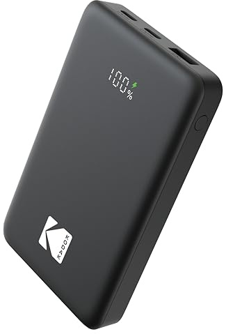KODAK 10000mAh Power Bank Fast Charging Portable Charger, 20W USB-C | Dual USB-C & USB-A Ports, 20W Fast Charging, LED Display, Compatible iPhone, iPad, Samsung, Travel & Camping