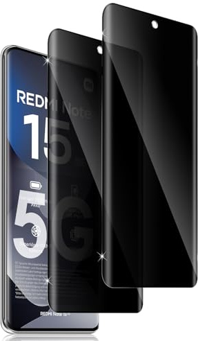 Holilo Anti Spy Vetro Temperato per Xiaomi Redmi Note 15 5G/4G/Poco M8 5G Privacy Pellicola Protettiva, 2 Pezzi Pellicola Durezza 9H Protezione Schermo Sensibile Anti-Graffio