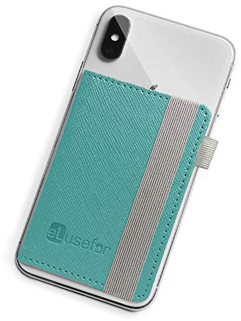 Stick-On Phone Wallet for Back of iPhone or Android Case | 6 Sleeve Credit Card Holder - Pocket for Cards, Money & ID - Built-in Stand - Waterproof Material - Travel, Work & Life-Proof - Turquoise
