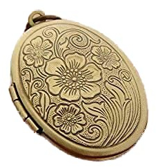 Sdouefos Vintage medaljong halsband öppen gör-det-själv antik oval blomma graverad berlock hänge bild foto medaljong halsband för kvinnor, sterlingsilver, Metall Silver