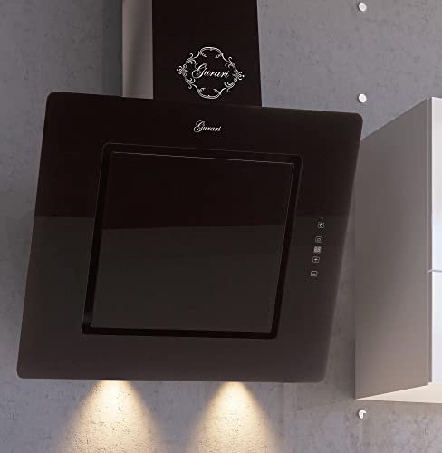 GURARI Kopffreihaube GCH S 155 BL 60 Prime, Luxus Dunstabzugshaube 60 cm, Schwarz Glas,1000m³/h, 4 Stufen,Display, Randabsaugung,Timer, Fernbedienung, Wandhaube,Ablufthaube,Umlufthaube