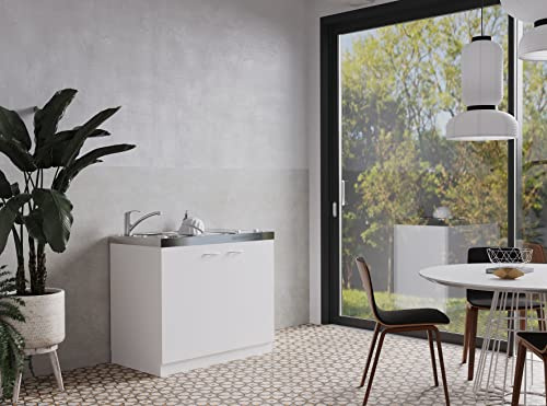 Respekta Levin Küchenzeile, Holzwerkstoff, Weiß, 100 cm