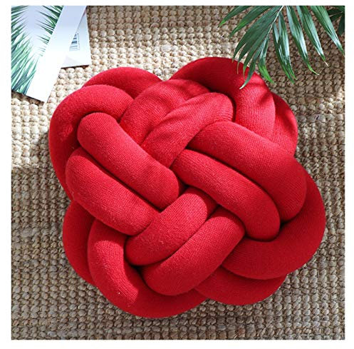 DUNSBY Garn dekoratives großes Kissen, innovativ, handgefertigt, Knotenball, süßes Kissen, einfaches Autokissen, Häkelgarn (Farbe: Burgunderrot, Größe: 39 x 30 cm)