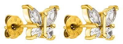 Purelei Butterfly Ohrringe (Gold), Wasserfeste Damen Ohrringe in Schmetterlingsform, Ohrstecker aus Edelstahl mit Edelstein, Geschenke für Frauen und Mädchen