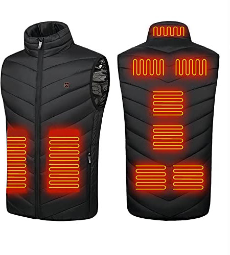 Monave Gilet Chauffant Femme,Veste Chauffante avec 9 Coussinets Chauffants en Fibre de Carbone,3 Niveaux de Température,Gilet Chauffant pour Moto Pêche Ski Activités de Plein Air Noir