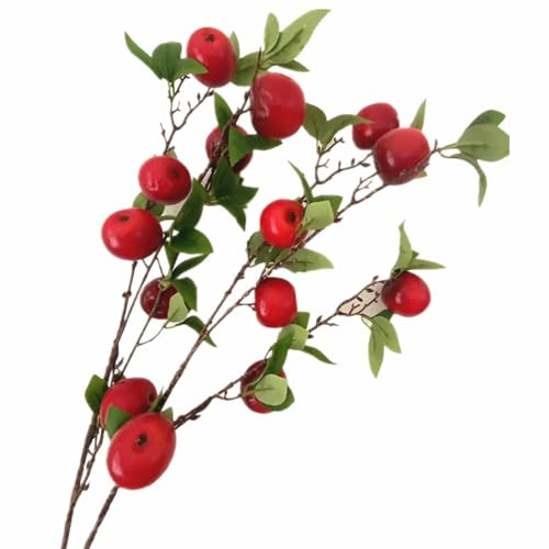 forestmistry 2pcs Artificial Apple Tree Branch with 7 Apple Fruit Faux Greenery Plant for Wedding Centerpieces Hotel Floral Decoration (red)