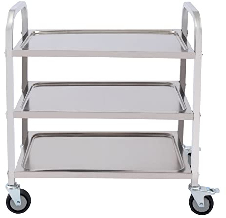 GramStudio Servierwagen, 3 Etagen Edelstahl 75 * 40 * 83,5 cm Allzweckwagen Beistellwagen Transportwagen Küchenwagen Aufbewahrungswagen mit 4 Räder für Küchen Büro