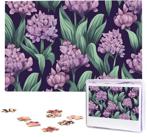 Hyazinthen-Puzzle mit violetten Blumen, 1000 Teile, personalisierbar, Holz-Fotopuzzle für Erwachsene, Familien-Bilderpuzzle, Geschenke für Hochzeit, Geburtstag, Valentinstag, Geschenke (74,9 x 50 cm)