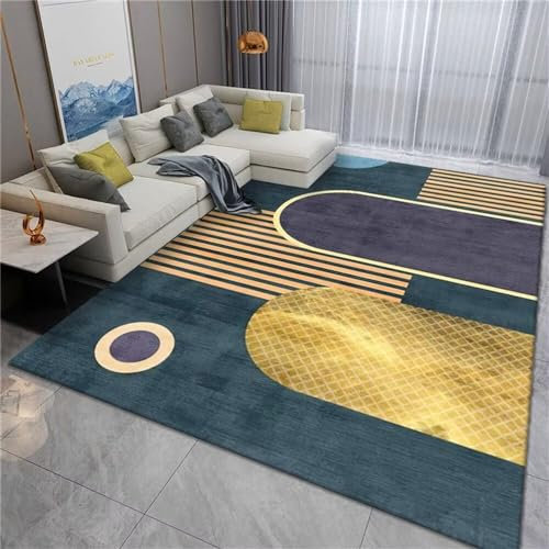 RUGMRZ Terrassendeko Teppiche Wohnzimmer Fuzzy Teppich gelb-grün rechteckig geometrisches Design Sofa Teppich verschleißfest Flickenteppich Waschbar 200X260CM