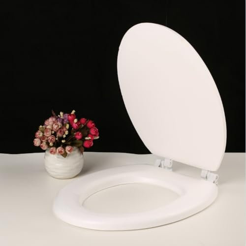 Sedile WC blu/bianco, con chiusura ammortizzata, in EVA, con raccordi ovali a forma di V/D, dimensioni standard, copertura in schiuma (forma a D, bianco)