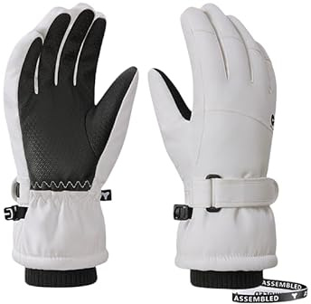 JJZS Boys Girls Ski Snow Gloves Waterproof Winter Insulated Thermal Kids Snowboard Gloves for Skiing Snowboarding Ice Skating Snow Sleds Extreme Cold Weather Ski Gear (White, M (8-12))