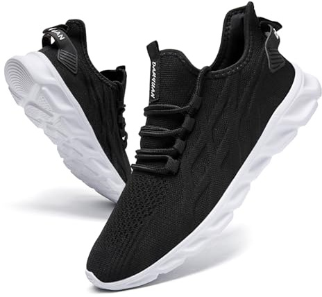 VGPSFN löparskor för män sneakers skor sportskor sneakers löparskor för gator jogging tennis promenadskor slip-on vandring lätta andas fritid löpträning gym sport, Svart vit, 42 EU