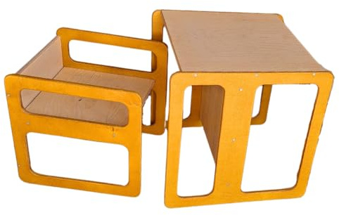 Generisch Dunorm - Wendehocker Kinder Sitzbank, 3 in 1 Montessori Tisch Sitzhocker Möbel, Kinderhocker Holz, Kinderstühle Handgefertigt Sperrholzmöbel (Sandgelb, Satz (M+L))