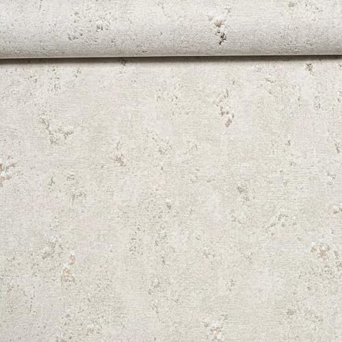 SOPHIE LAURENCE Off-White Metallic Bronze Shimmer Vinyl Textured Wallpaper Slightly Imperfect, Paste The Wall Washable, Strippable Ideal for Living Room, Bedroom 0.53m x 10.05m (Full Roll)