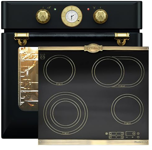 Kaiser Kit de cuisinière encastrable EH 6432 BE + KCT 6185 IEm, électrique, autonome, 68 l, tournebroche, 10 fonctions, vitrocéramique, cuisinière encastrable, 4 zones de cuisson, QuickHeat Zonen,