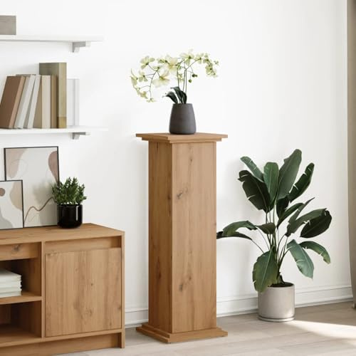 Homgoday Postament med förvaringsutrymme dekorativt stativ blomställ blompelare trädgårdspelare växtstativ artisan-ek 31 x 30 x 90 cm träbaserade material
