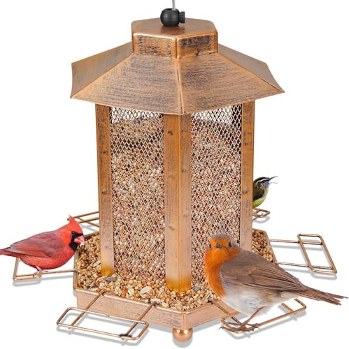 Bird Feeder, Lantern-Shaped Metal Bird Feeder for Outdoor Hanging, 3.5LB Large Capacity, Garden Decoration - Attracts Wild Birds, Durable Outdoor Bird Feeding Station for Garden Yard Outside Backyard