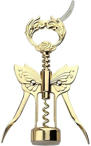 Sanfly Abridor De Vino Y Cerveza Dorado con Cuchillo De Aluminio, Abridor De Botellas De Mariposa, Sacacorchos De Vino En Forma De Murciélago, Chapado En Bronce, Tirador De Corchos De Nivel.