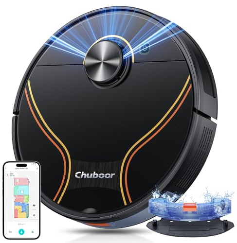 Chuboor Robot Aspirateur Laveur 3 en 1 6500Pa avec Navigation LiDAR, Contrôle App/WiFi/Alexa, Recharge Auto, 150 Min Autonomie, idéal pour Poils Animaux, Tapis et Sols Durs