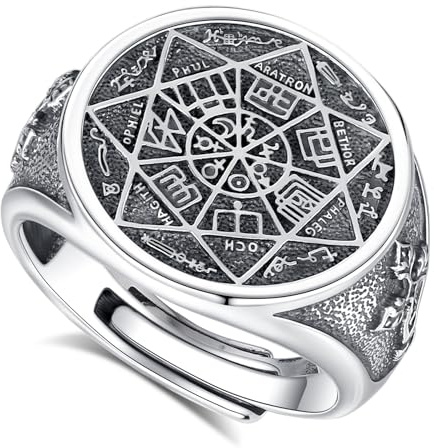 EUDORA Bague Saint Benoît en argent sterling S925 Saint Benito/Vierge Marie pour homme et femme - Bague vintage avec croix Ankh - Amulette de Saint Benoît réglable - Cadeau pour femme, homme, père