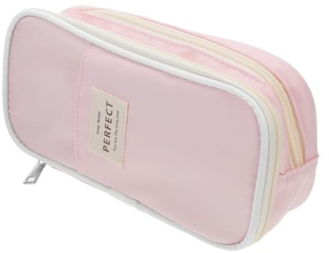 Cabilock Federmäppchen mit Reißverschluss Großes Stifteetui aus Robustem Canvas Rosa Schreibwaren Organizer für Mädchen und Teenager Großes Fassungsvermögen Praktische Aufbewahrung für