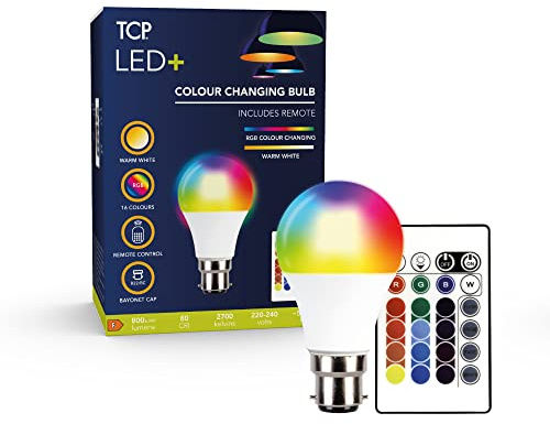 TCP 3.5W 300lm Remote Control LED Smart Lamp BC/B22, 3.5 W, Multi, 160LDA3.5WB22CORGB
