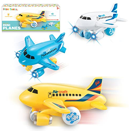 KIDSTHRILL Kids Airplane Toy for Boys & Girls. Set of Three Toy Airplanes with Flashing Lights, Music & Airplane Sound, Push and Go Toy Plane Gift Toys for Toddler Boys 2 3 4 5 6 7 Years Old & up