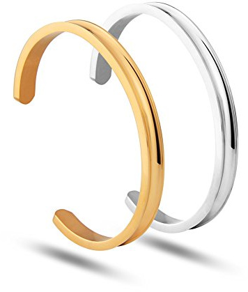 NewChiChi Bracelet de Manchette Rainuré en Acier Inoxydable Bracelet de Bijoux Poli pour Femme