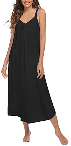 Ekouaer Womens Nightgown Sleeveless Long Night Gown Full Slip Sleep Dress Print Sleepwear Soft Lounge Dress Black