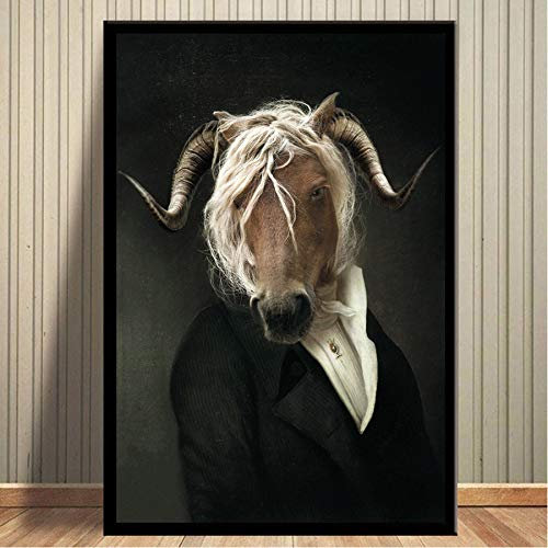 Bilder Auf Leinwand,Tier Pferd In Anzug, Fashion Dekor Leinwand Gemälde Kunstdruck Poster Bild Wand Schlafzimmer Wohnzimmer Dekoration Malerei Wandbild