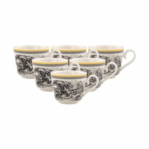 Villeroy & Boch Audun Ferme Lot de 6 tasses à moka/expresso 150 ml avec motif paysage en porcelaine de qualité supérieure Blanc/multicolore