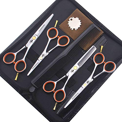 Jiesenyu Japan 440c Forbici da parrucchiere 10,2 cm / 12,7 cm / 14 cm, forbici a pettine per capelli, set professionale, strumenti da barbiere (set arancione)