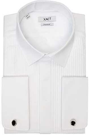 Xact Camicia da Smoking Formale da Uomo con Doppio Polsino e Gemelli, vestibilità Regolare (Bianco - Colletto Standard - Pieghe Fly Front) 47