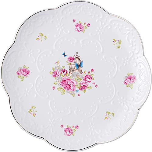 YBK Tech Bone China Dessert Plate Ceramic Plate for Breakfast Afternoon Tea- Pink Roses (6-inch)