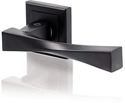 Yale Coppia di Maniglie per porte Verona, 35-ZR-8x8-A001KT5611 finitura nera opaca, profilo chiave ovale, con rosetta e bocchetta, fissaggi inclusi