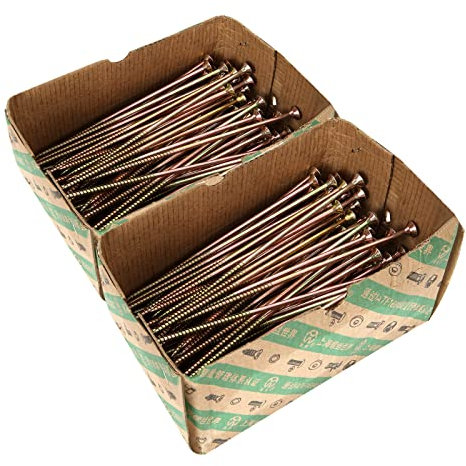 Lot de 100 Vis à Bois 6x180, M6 en Acier Zingué - Universelle Tête Fraisée Pozidriv pour Panneaux Aggloméré - Longue (Jaune)