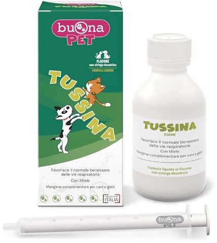 Buona Pet Tussina per Cani e Gatti Flacone 100 ml, Forma Liquida con Miele, Thymox®, Grindelia, Naringina e Ribes nero, Integratori per Cani e Gatti per il Benessere delle Vie Respiratorie