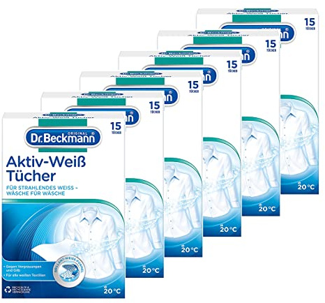 Dr. Beckmann Lingettes blanches actives - 6 x 15 lingettes | Blanc éclatant à chaque lavage – contre le gris