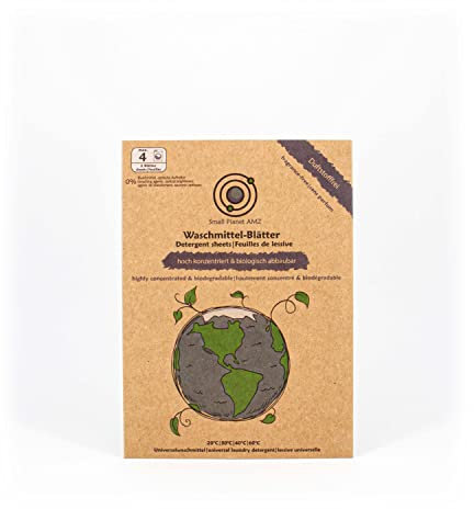 Small Planet AMZ® feuilles de lessive [sans parfum] - lessive universelle - hautement concentrée et biodégradable (2 feuilles = 4 charges de lavage)