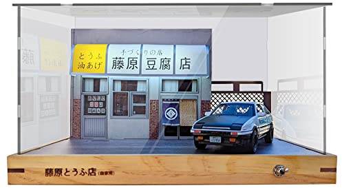 1/32 Scale LED Fujiwara Toufu Store Scene Model Car Acryl Display Case mit AE86 Diecast Car Model JDM Car Model Display Box