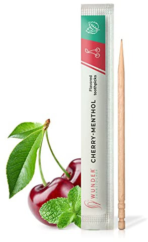 Wunder Zahnstocher mit Geschmack - Kirsche Menthol - 200er Pack - Einzeln verpackt - intensiver Geschmack - frischer Atem - gegen Nägelkauen & Mundgeruch - Rauchentwöhnung - Alternative zu Kaugummi