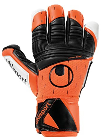 uhlsport SUPER Resist+ HN halb-negativ Torwarthandschuhe Gloves für Erwachsene und Kinder Fußball Soccer Football - geeignet für jeden Untergrund - Fluo orange/weiß/schwarz - Größe 9.5