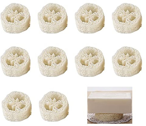 Natur Luffa Schwamm Seifenkissen, Luffaschwamm als Seifenschoner,Seifenschale,10 Stück Seifenschoner, für Seifenschale Luffa Zubehör für Dusche/Bad/Küche/Arbeitsplatte,Seifenhalter aus 100% Luffa