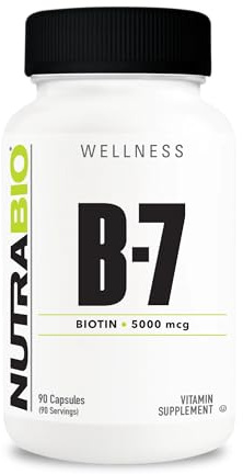 NutraBio Biotin (Vitamin B-7) Supplement, 5000mcg - May Help Promote Healthy Hair, Skin, and Nails, 90 Vegetable Capsules