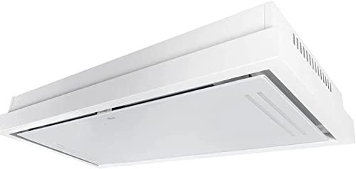 GURARI 343 WH 120, Hotte aspirante encastrable 120cm/ Verre blanc/blanc/Moteur EBM/Aspiration puissante 1000m³/ Hotte à air pulsé/Ionisation/Hotte de plafond