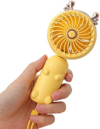 KULSUM Portable Handheld Cat Fan, Mini USB Travel Fan with Rechargeable Battery and 3 Speeds, Cute Personal Small Electric Fan for /Women/, Foldable Fan for /Office/Desktop/Desk - Yellow
