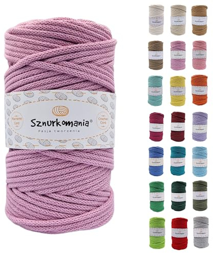 Geflochtene Baumwollkordel 5mm 100m, 46 Farben, Häkelkordel, Makramee Kordel, Premium Garn, Seil, Sznurkomania (Schmutziges Rosa)