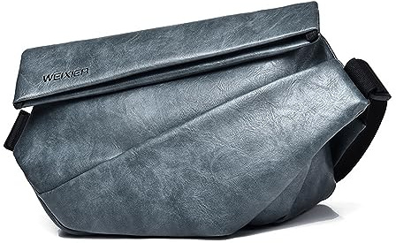FANDARE Herren Brusttasche Umhängetasche PU Leder Sling Bag Wanderrucksäcke Männer Schultertasche Crossover-Rucksack Daypacks Wasserresistent für Outdoor Reisen Camping Crossbody Schulter Grau